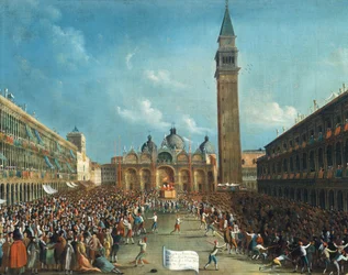 El Dogo siendo llevado triunfalmente y esparciendo dinero en la Piazza San Marco