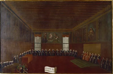 Vista de la sala de la Cuarentena Criminal, Corte Suprema o Consejo de los Cuarenta. Pintura de Gabriele Bella (1733-1799) siglo XVIII Venecia, Fondazione Querini Stampalia