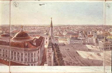 Panorama de Moscú, representando el antiguo Palacio del Senado (ahora la Oficina del Gabinete), las fortificaciones del Kremlin y la Plaza Roja, 1819