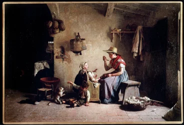 Alimentando a un bebé. Pintura de Gaetano Chierici (1838-1921). Óleo sobre lienzo. Colección particular.