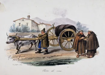 Carro transportando barril de vino