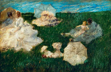 Mujer con niños en el jardín