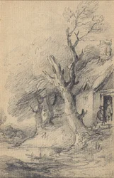 Cabaña y árboles