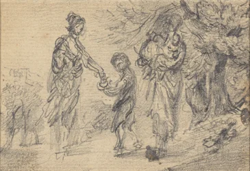 Paisaje con dos mujeres y un niño
