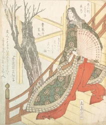 Dama de la corte con un abanico—un cerezo en flor, siglo XIX