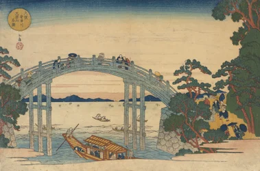 Puente de piedra sobre el río Aji, Osaka, 1838