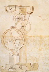 Dibujo del reloj de péndulo de Galileo, manuscrito de Galileo Galilei (1564-1642), 85 gal, f 50 r.