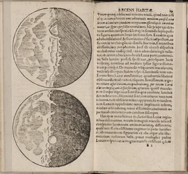 Hoja del libro Sidereus Nuncius Mensajero sideral de Galileo Galilei, 1610