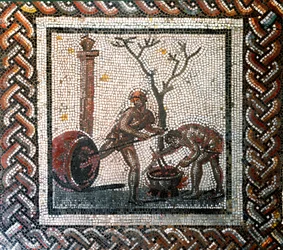 Escena de jarra poistering. (mosaico, finales del siglo II, principios del siglo III)