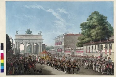 Entrada del emperador Francisco I en Milán el 10 de mayo de 1825 (aguatinta)