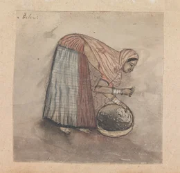 Mujer inclinada sobre cesta