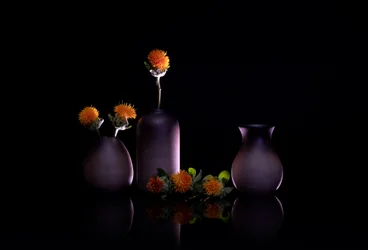 Bodegón con flores naranjas