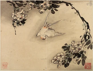 Pintura con los dedos de flores y pájaros de un álbum de diez hojas