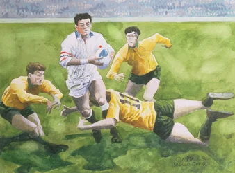 Partido de rugby: Inglaterra contra Australia en la final de la Copa del Mundo, 1991, Will Carling siendo placado
