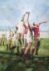 Partido de rugby: Llanelli contra Swansea, line out, 1992