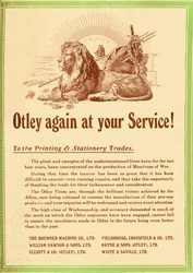 Otley nuevamente a su servicio - Para las industrias de impresión y papelería, 1919