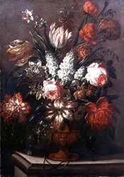 Naturaleza Muerta de Tulipanes, Peonías, Narcisos y Otras Flores