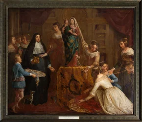 Iglesia parroquial (Eglise Saint-Brice). Pintura "La Archiduquesa Isabel de España donando sus joyas a la basílica de San Martín de Halle". Gaspar de Crayer.