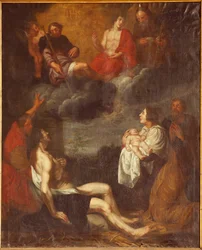 Iglesia parroquial (Sint-Pieterskerk). Interior. Nave sur. El altar. Pintura. El nacimiento de Cristo. Attr. a G De Craeyer. Siglo XVII. (cuadro)