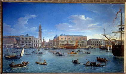 Vista de Venecia, el muelle, la plaza y el Palacio Ducal, desde la isla de San Jorge Pintura de Gaspare Vanvitelli (Gaspar van Wittel, Caspar Van Vitelli) (1653-1736) 1697 Madrid, Museo del Prado