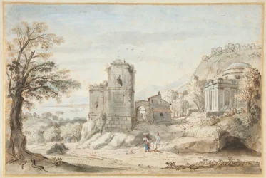 Paisaje con ruinas y un templo, 1716