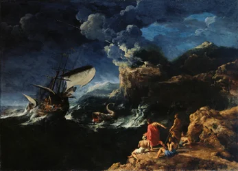 Paisaje marino con Jonás y la ballena