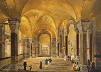 Hagia Sophia, lámina 12: la Galería Meme en la esquina suroeste, grabado por Louis Haghe (1806-85) publicado en 1852