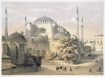 Haghia Sophia, placa 19: vista exterior de la mezquita, grabado por Louis Haghe (1806-85) publicado en 1852
