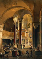 Haghia Sophia, lámina 8: la Galería Imperial y el palco, grabado por Louis Haghe, publicado en 1852