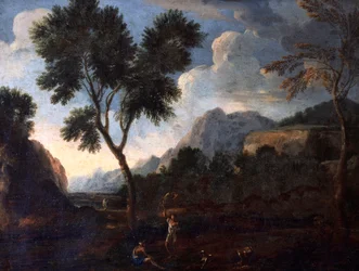 Cazadores en un valle, por Gaspard Dughet