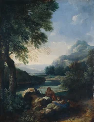 Paisaje con pastores, c.1660 (óleo sobre lienzo)
