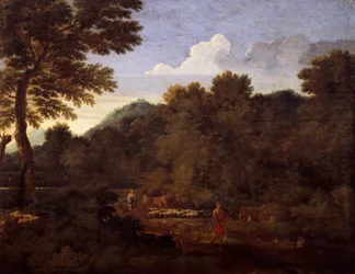 Paisaje con rebaño de ovejas, por Gaspard Dughet