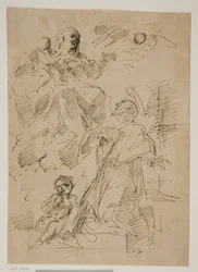 Madonna y el Niño en las nubes, con San Juan de Nepomuceno abajo