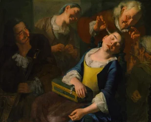 Burlándose de una joven dormida, ca. 1760