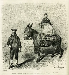 Andorra y Andorra. Grabado de G. Vuillier, para ilustrar la historia El valle de Andorra, por Gaston Vuillier, en Le Tour du monde 1888, dirigido por Edouard Charton (1807-1890), Hachette, París.