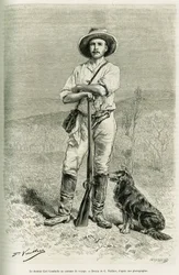 Retrato del viajero autor Carl Lumholtz. Grabado por G. Vuillier, para ilustrar la historia Chez les cannibales, viaje en el noreste de Australia