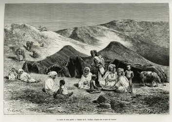 La nezla (pariente) de mi guía. Grabado de G. Vuillier para ilustrar el Sáhara argelino de V. Largeau, 1874-1878, publicado en Le Tour du monde bajo la dirección de Édouard Charton (1807-1890)
