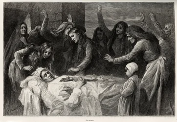 El vocero, canción fúnebre corsa que llama a la venganza. Grabado y historia La Corse por Gaston Vuillier (1845-1915), en 1890, en Le tour du monde, nuevo diario de viajes, bajo la dirección de Edouard Charton (1807-1890)