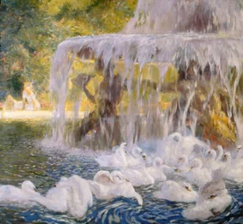 Los cisnes juegan (óleo sobre lienzo)