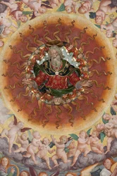 Detalle de la Asunción de la Virgen, conocido como "El coro de ángeles tocando música", Cúpula del crucero, de 1534 (fresco)