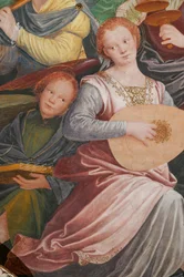 Detalle de la Asunción de la Virgen, conocido como "El coro de ángeles tocando música", Cúpula del crucero, de 1534 (fresco)
