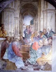 Discusión de Jesús con los doctores en el Templo. Fresco de Gaudenzio Ferrari (1475 - 1546), Iglesia de Santa Maria delle Grazie, Varallo.