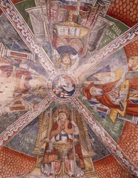 Doctores de la Iglesia, fresco de Gaudenzio Ferrari, Basílica de San Giulio, Isla de San Giulio, Orta San Giulio, Italia