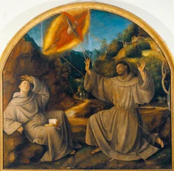 Italia, Varallo, pintura de San Francisco recibiendo los estigmas