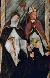 Santa Catalina de Siena, San Nicolás de Bari y dos postores de rodillas