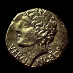 Estatera de oro gala (Arvernos) con la efigie de Vercingétorix (72-46 a.C.) emitida en 52 a.C. París, B.N.