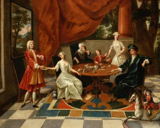 Una familia elegante tomando té