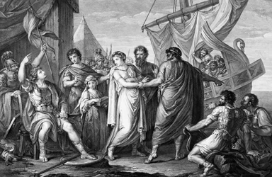 La ira de Aquiles por la pérdida de Briseida, grabado por Domenico Cunego, 1764