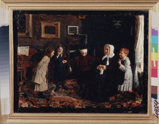 Colin Maillard. Pintura de Gavriil Fyodorovich Rybakov (1859-?), óleo sobre lienzo, ca. 1880. Arte ruso del siglo XIX. Museo Estatal de Rusia, San Petersburgo.