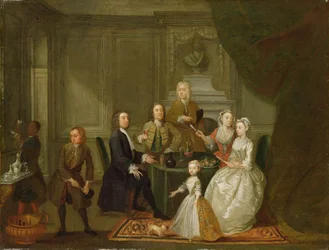 Retrato de grupo, probablemente de la familia Raikes, c.1730-32 (óleo sobre lienzo)